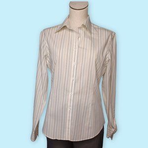 BROOKS BROTHERS • size 10 fitted blue pinstripe button-down blouse women's